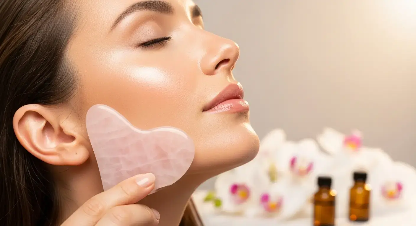 Gua sha for jawline and double chin, lymphatic drainage face, facial sculpting tools, reduce face puffiness, defined jawline naturally, gua sha routine step by step, how to get rid of double chin naturally, bian stone vs rose quartz, facial massage for jawline.