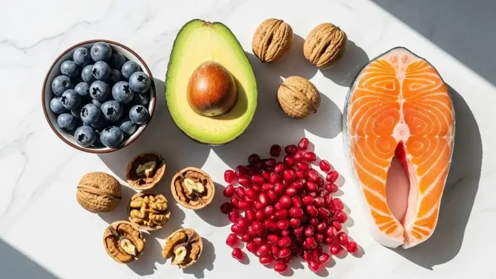 Natural anti-aging foods, skin superfoods, collagen boosting foods, diet for glowing skin, anti-wrinkle diet, best foods for skin elasticity, antioxidant rich foods, foods to eat for younger skin, natural skincare diet.