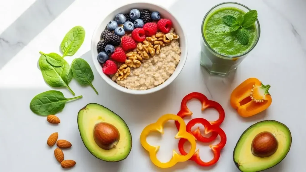 Plant-based anti-aging diet plan for beginners, anti-aging foods, natural skin glow diet, vegan anti-aging guide, whole food plant-based transition, collagen-boosting plant foods, reduce inflammation naturally, beginner meal plan for longevity.