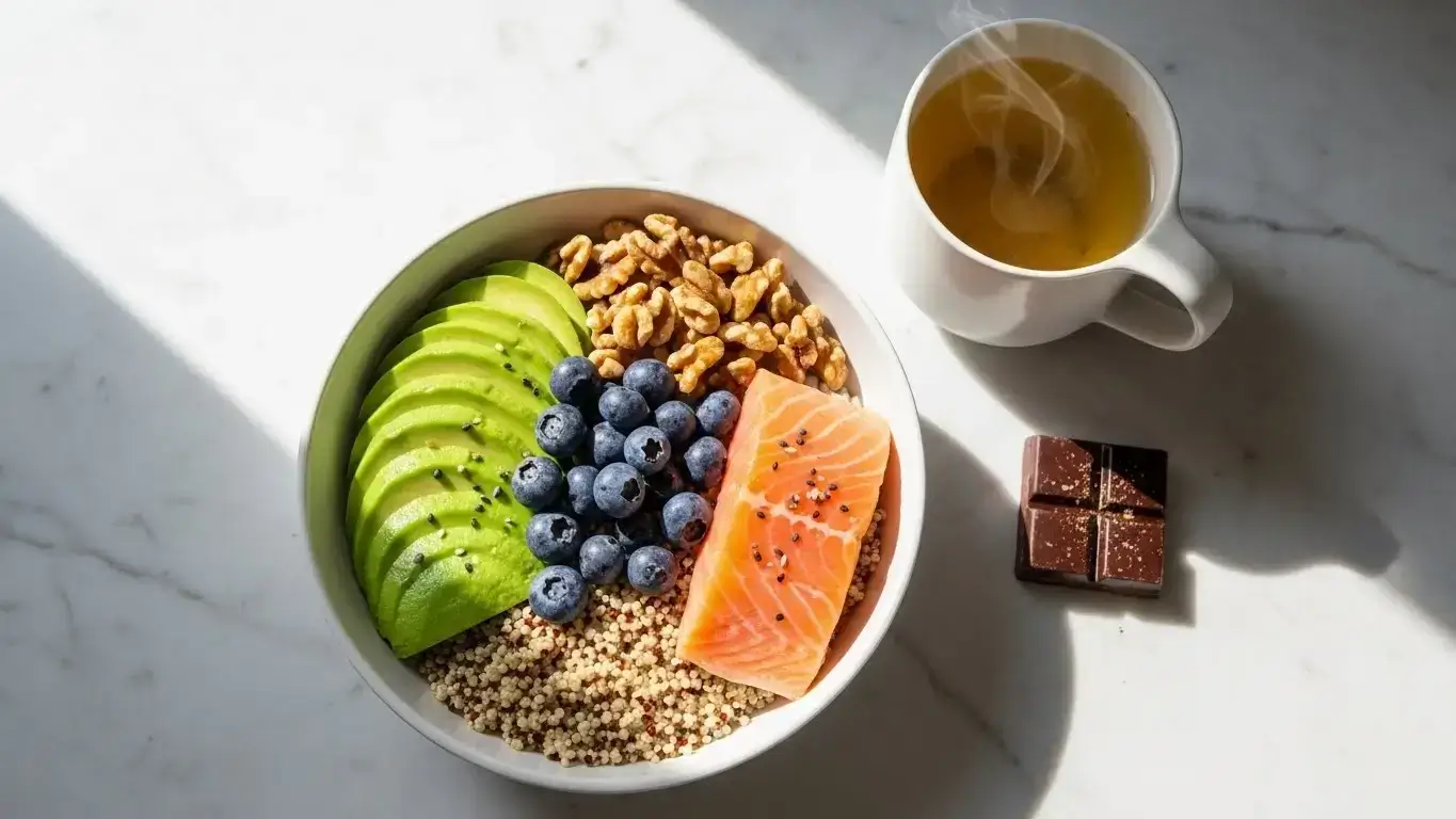 Anti-aging superfoods list for daily meals, best foods for glowing skin, longevity diet plan, collagen-boosting foods, antioxidant-rich diet, foods that fight wrinkles, cellular health nutrition, brain-boosting superfoods, anti-inflammatory meal plan.