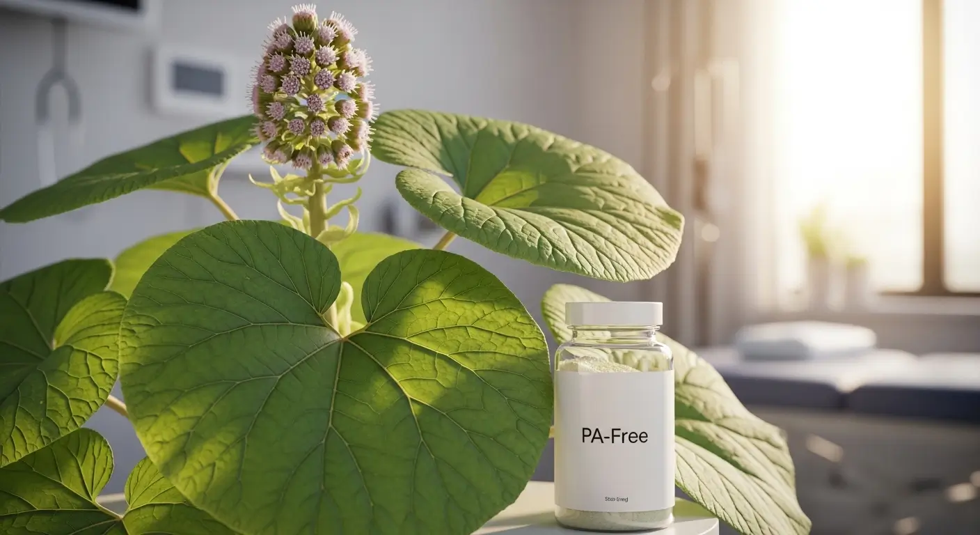 Butterbur benefits, Migraine relief, Seasonal allergies, Natural antihistamine, Petasin, PA-free butterbur, Migraine prevention, Hay fever remedy, Herbal medicine for asthma, Anti-inflammatory herbs