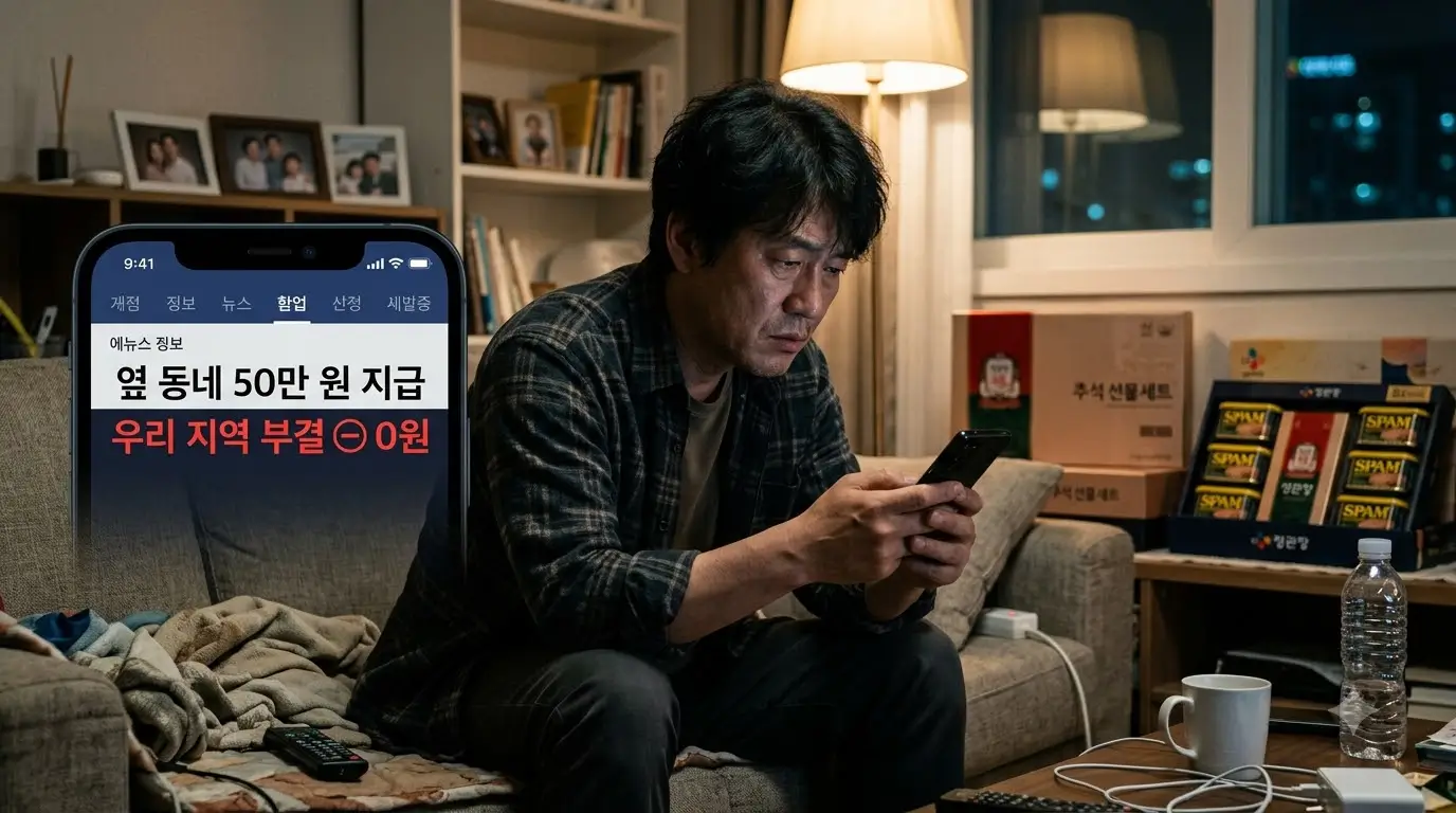 추석 민생지원금 핸드폰을 보는 남자