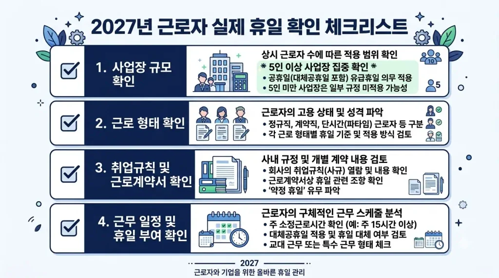 2027년 공휴일 직장인 실제 휴무 여부 5인 이상 사업장 확인