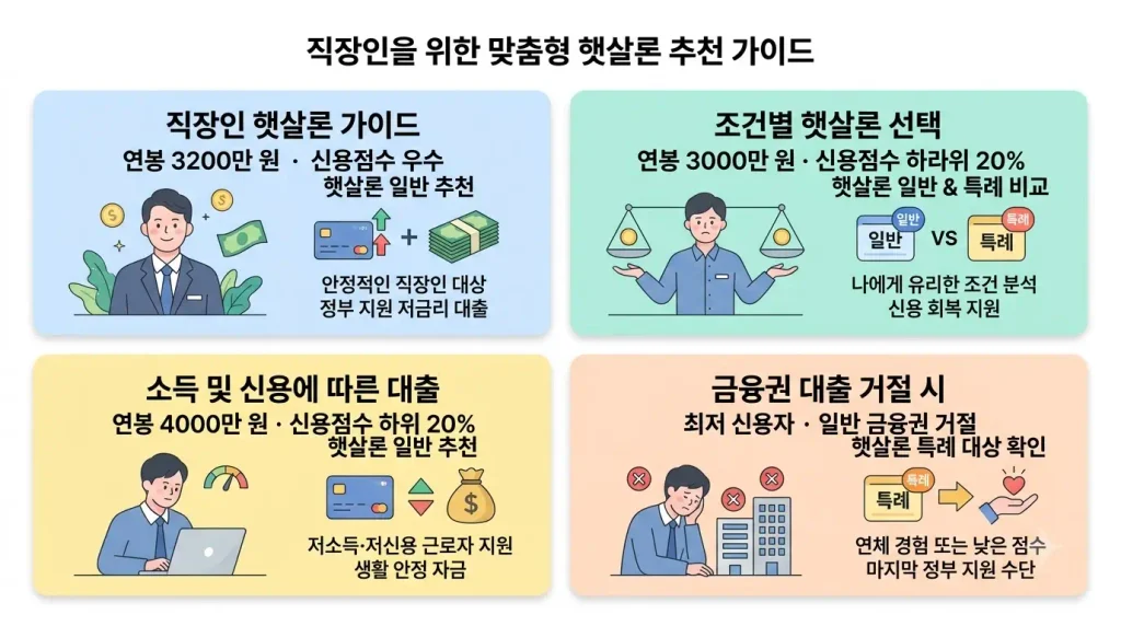 연봉 신용점수별 햇살론 일반 특례 추천 사례