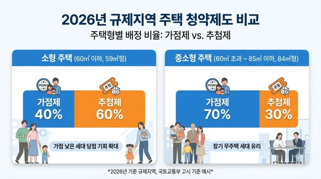 주택청약 추첨제 비율 59㎡ 84㎡ 가점제 비교