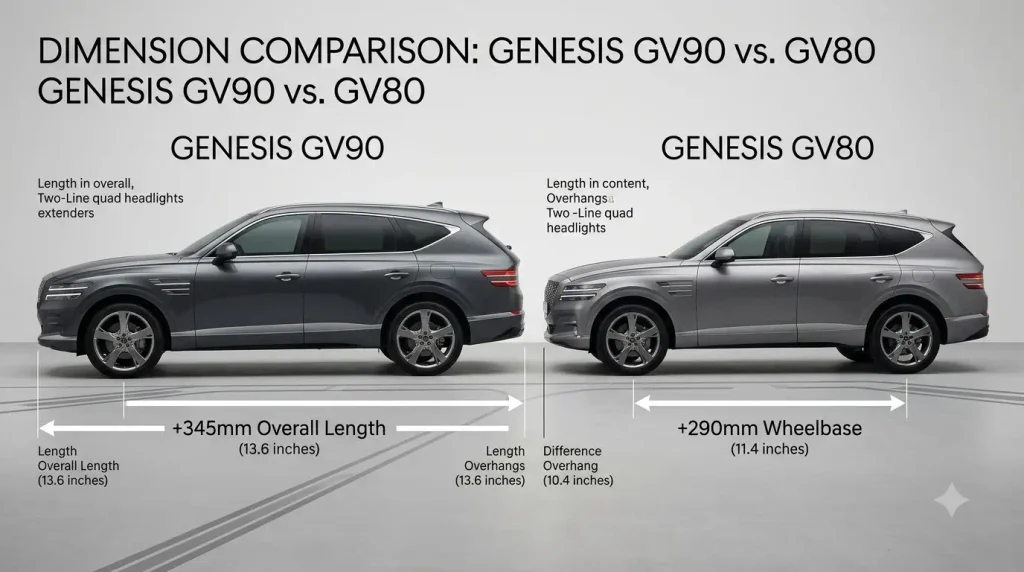 제네시스 GV90 GV80 크기 비교 전장 휠베이스 차이