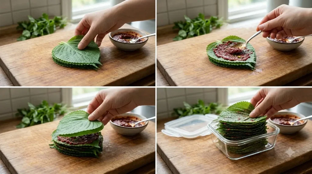 10분 깻잎 김치 쉽게 담는 법 3장 겹치기