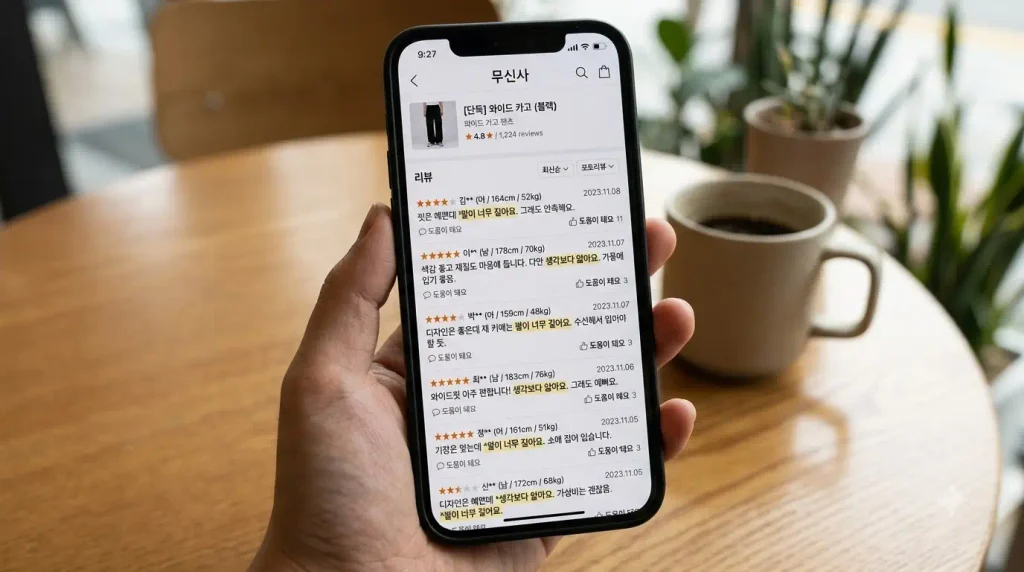 무신사 남자 아우터 후기 사이즈 확인 방법