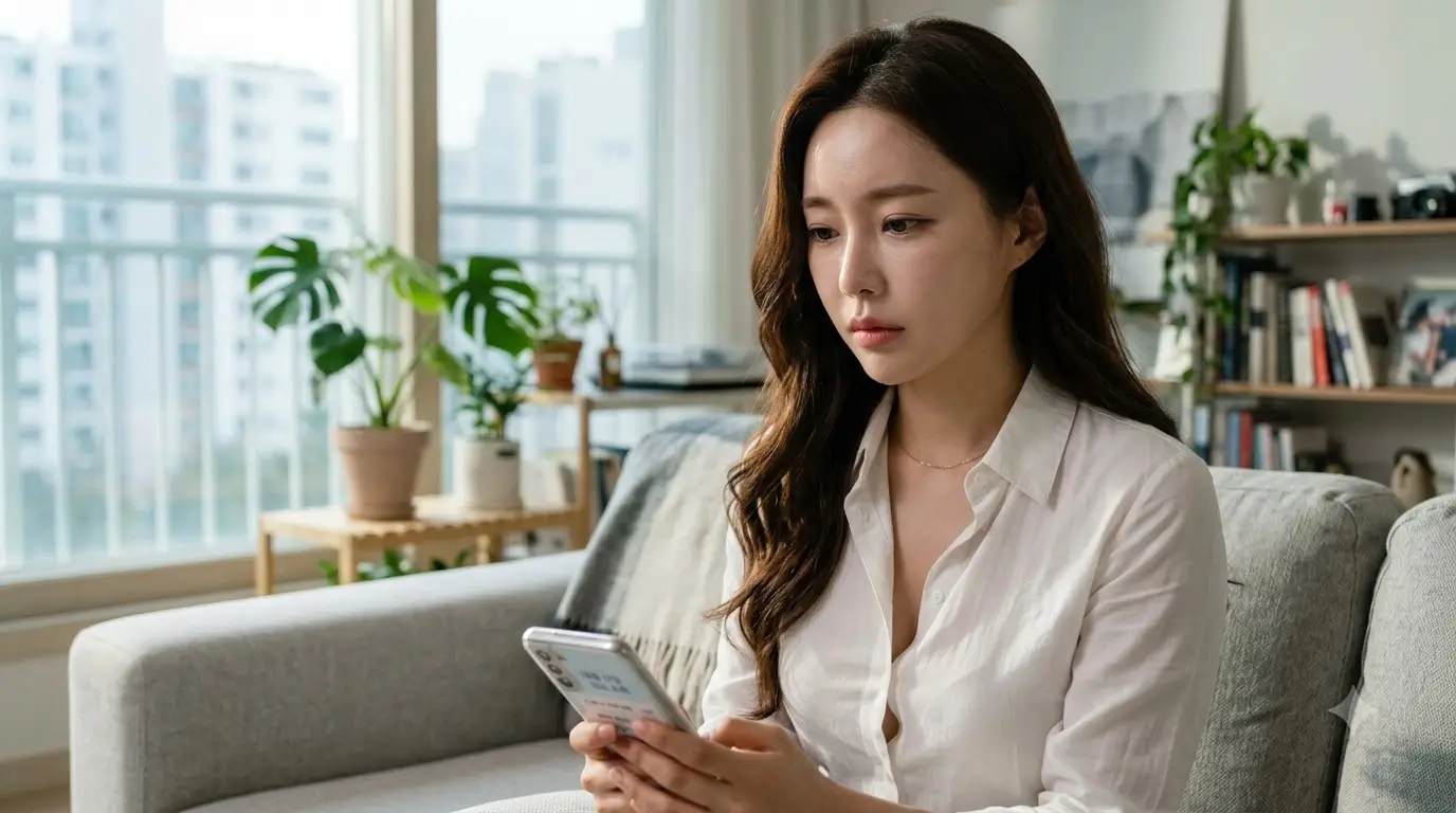 햇살론 핸드폰을 보는 이쁜여자