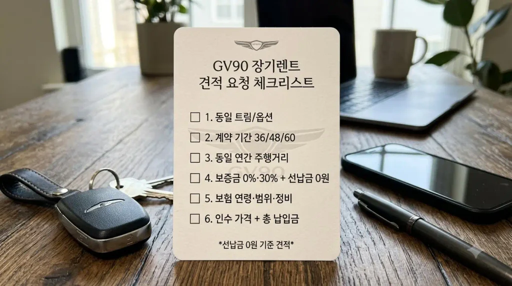 GV90 장기렌트 견적 요청 조건 계약기간 주행거리 선수금 체크리스트