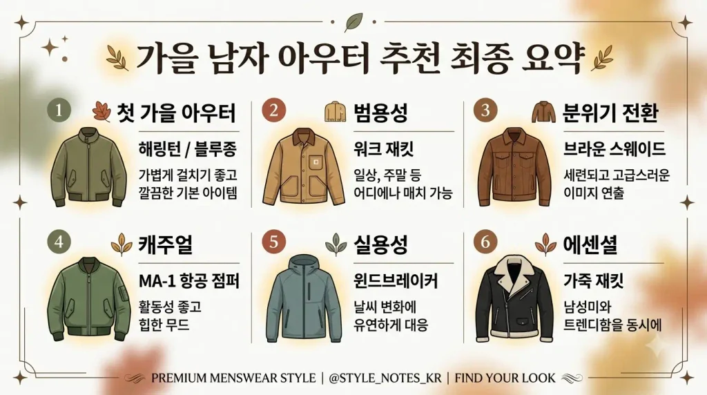 2026 남자 가을 무신사 아우터 최종 추천 정리