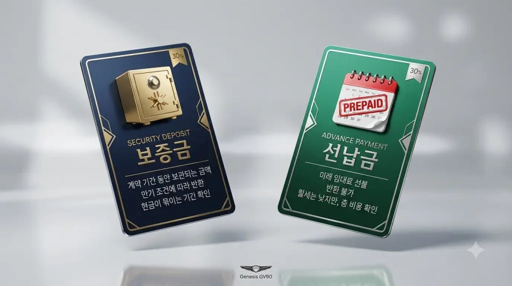 GV90 장기렌트 보증금 선수금 차이 30퍼센트 비교
