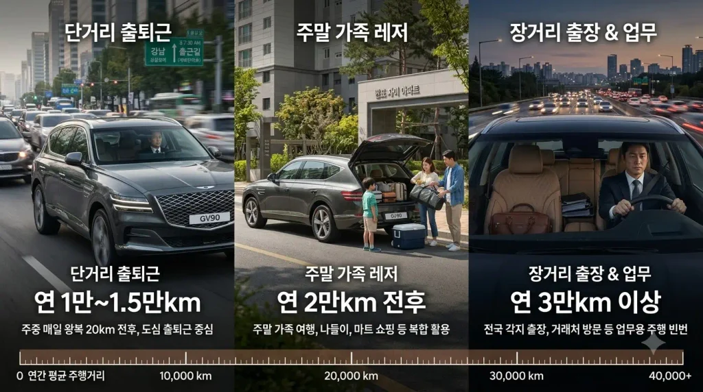 GV90 장기렌트 연간 주행거리 1만 2만 3만km 선택 기준