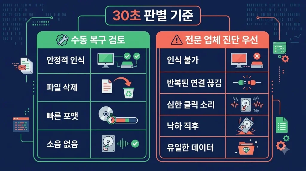외장하드 무료 데이터 복구 프로그램 직접 복구 가능한 경우
