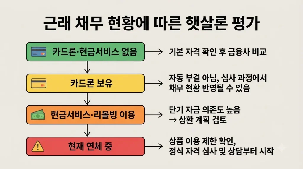 햇살론 일반 카드론 현금서비스 리볼빙 부결 가능성