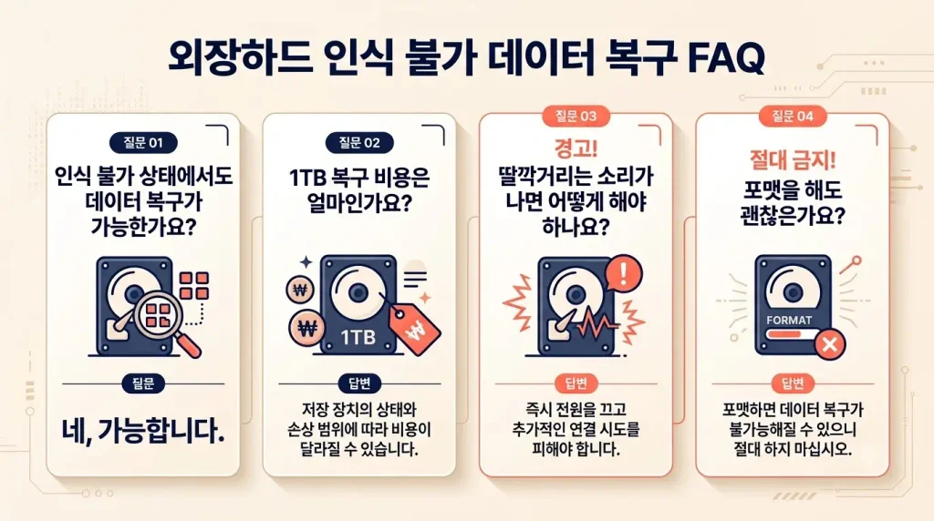 외장하드 인식불가 데이터 복구 비용 FAQ
