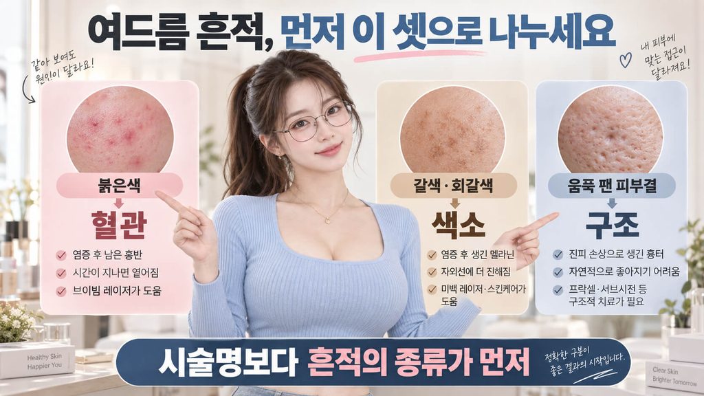 브이빔 레이저 여드름 붉은 자국 색소침착 패인 흉터 차이 비교