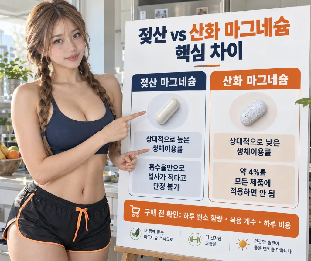 젖산 마그네슘 산화 마그네슘 생체이용률 차이와 원소 마그네슘 함량 비교