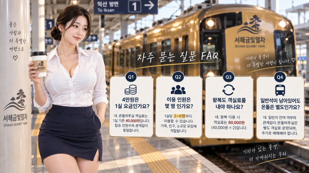 서해금빛열차 온돌마루실 가격 FAQ 4만원 3명 6명 왕복 예약