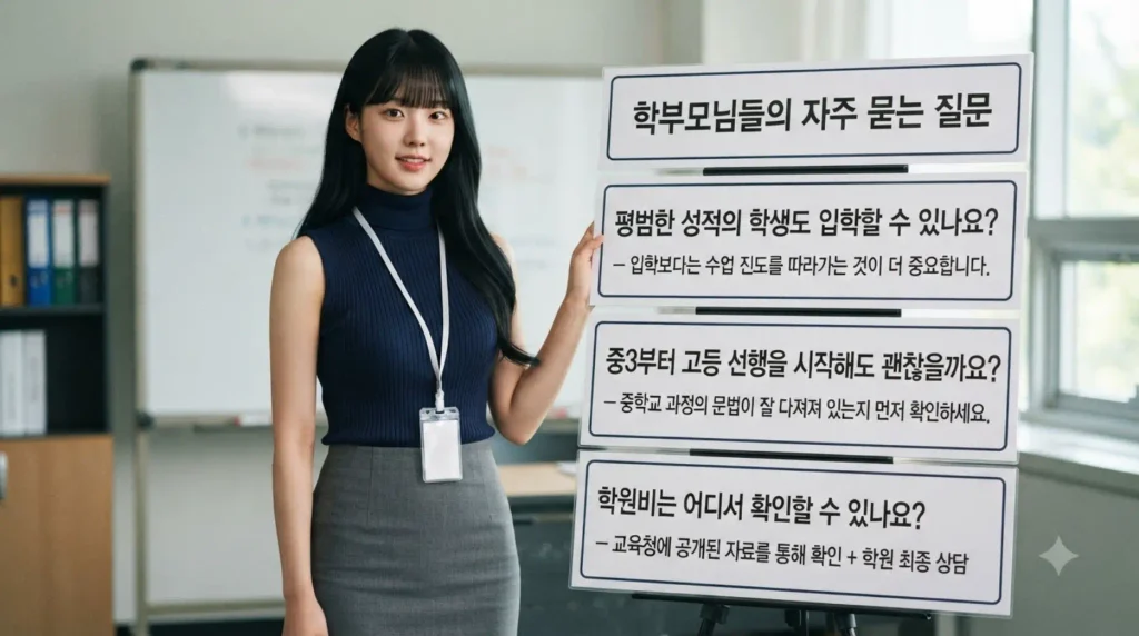 대치동 중등 영어학원 추천 FAQ 중위권 입학 중3 고등 선행 학원비 확인 방법