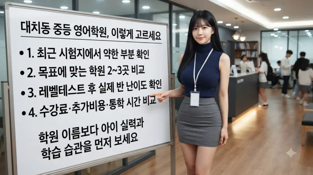 대치동 중등 영어학원 추천 최종 선택 방법 영어 실력 확인 레벨테스트 학원비 비교 4단계