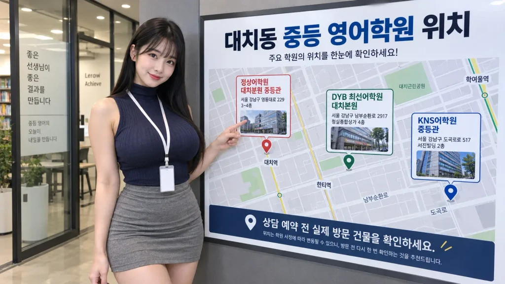 대치동 중등 영어학원 정상어학원 대치분원 DYB 최선어학원 KNS어학원 위치 지도