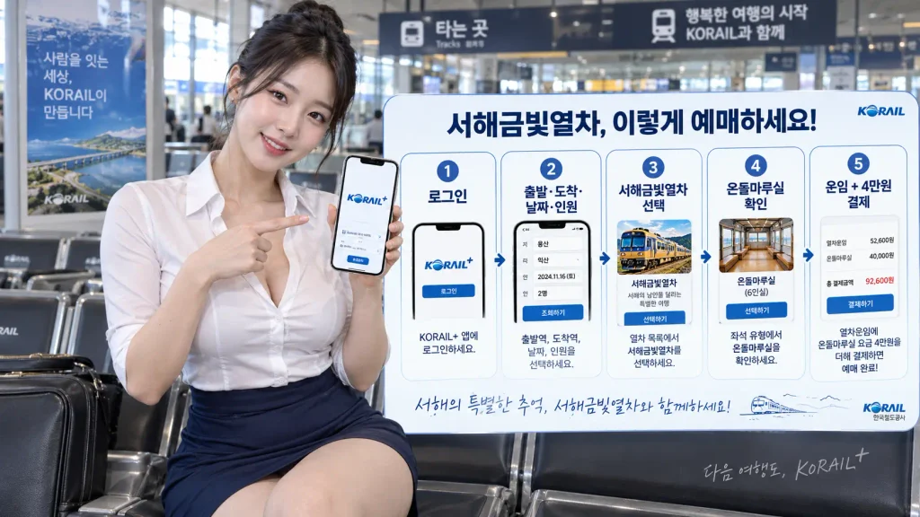 코레일 플러스 서해금빛열차 온돌마루실 예약 방법