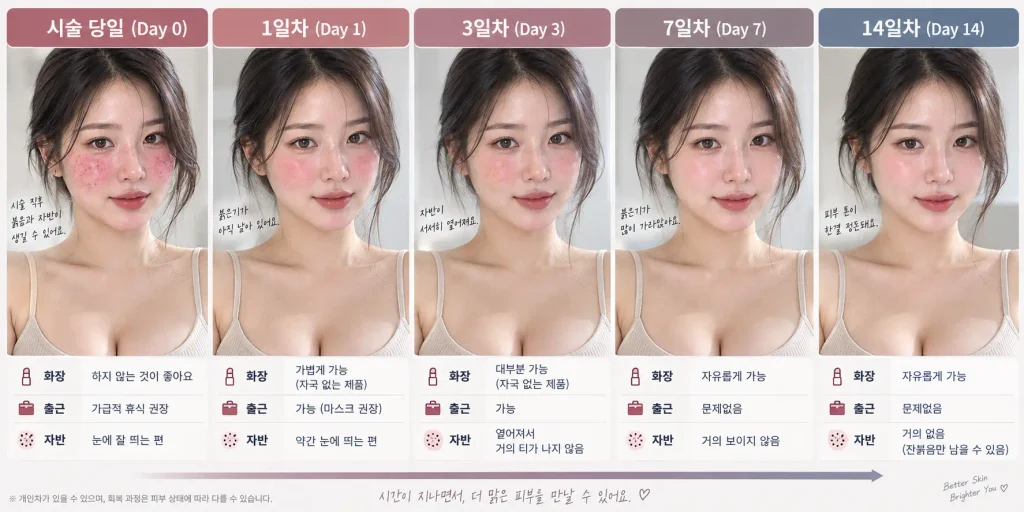 브이빔 레이저 멍 자반 시술 후 1일 3일 7일 회복 타임라인