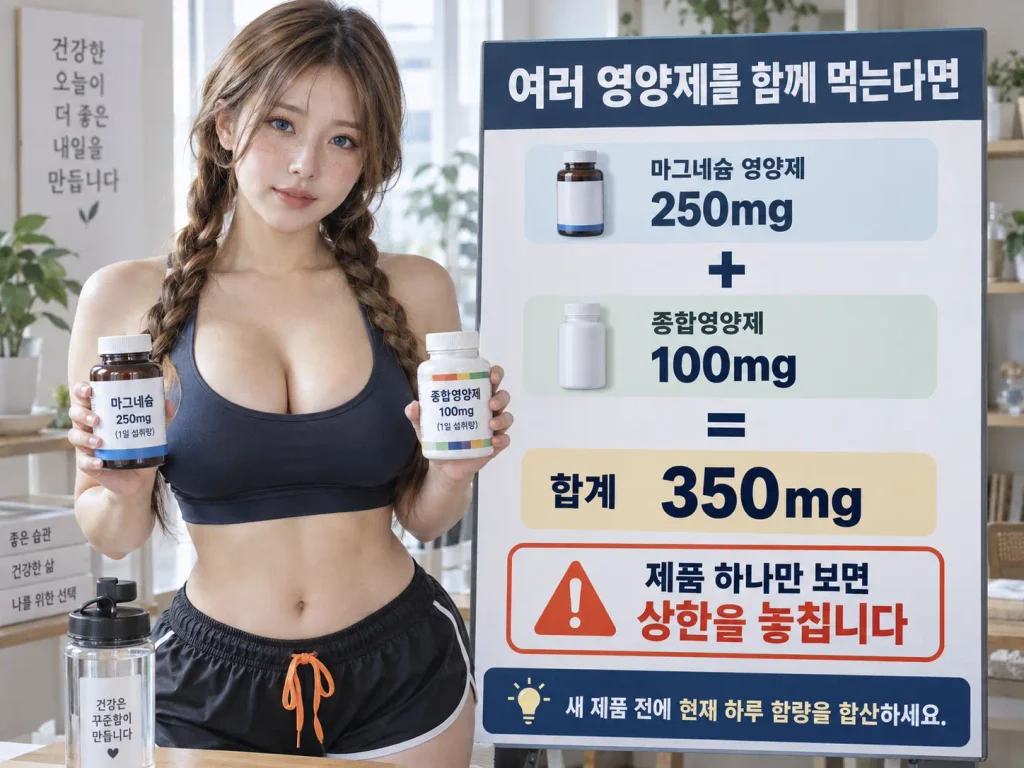 마그네슘 영양제 250mg 종합영양제 100mg 중복 섭취량 합산 예시