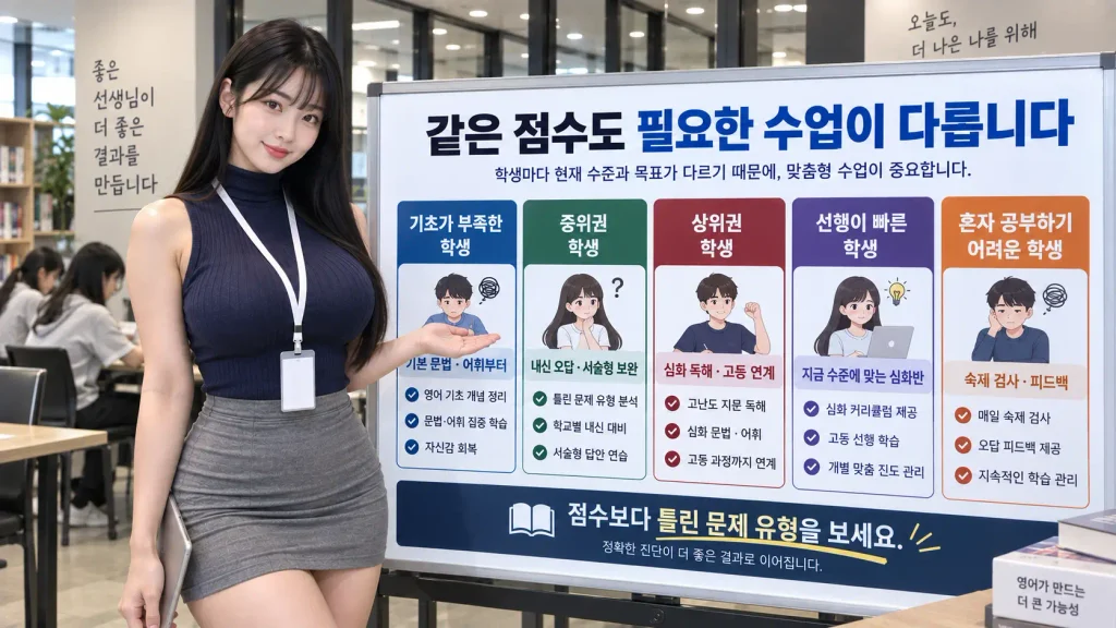대치동 중등 영어학원 성적별 선택 기준 중위권 상위권 문법 독해 고등 영어 선행