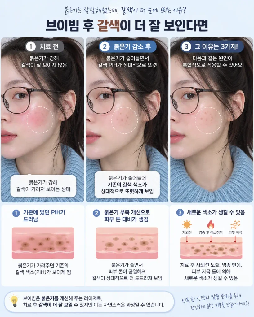 브이빔 후 붉은 자국 감소와 갈색 PIH 혼합형 여드름 자국