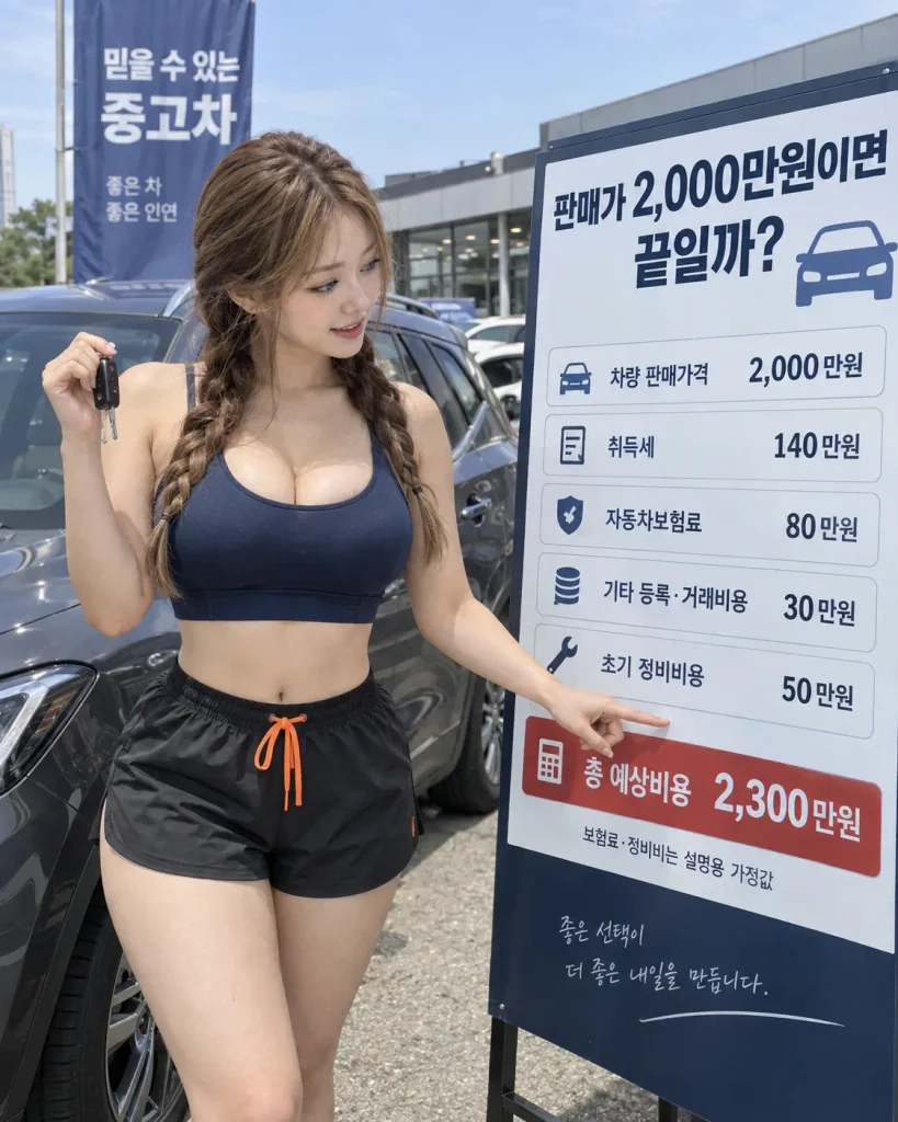 2000만원대 SUV 중고차 실제 구매비용 취득세 보험료 등록비 정비비 포함 총 2300만원 계산 예시