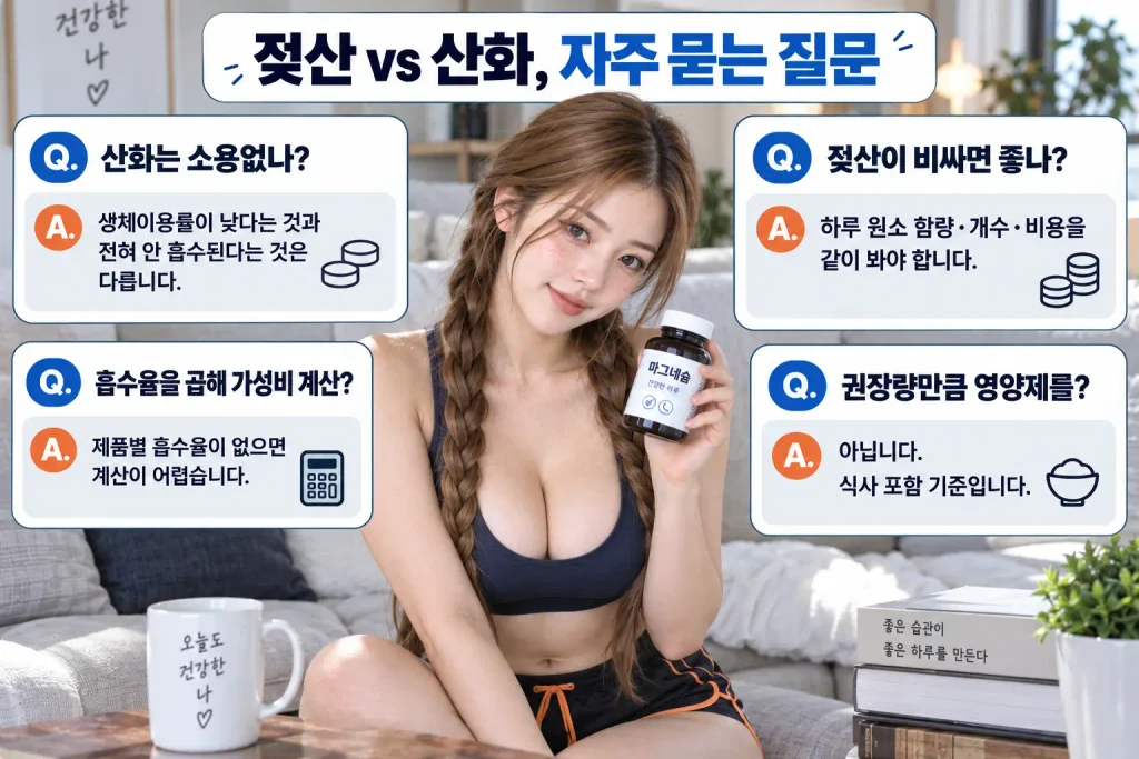 젖산 마그네슘 산화 마그네슘 흡수율 가격 하루 권장섭취량 자주 묻는 질문