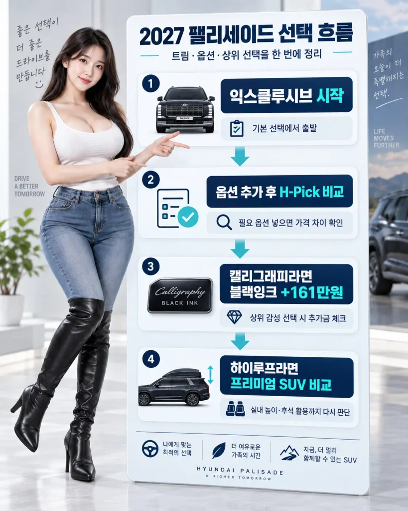 2027 팰리세이드 추천 트림 익스클루시브 H-Pick 캘리그래피 선택 가이드