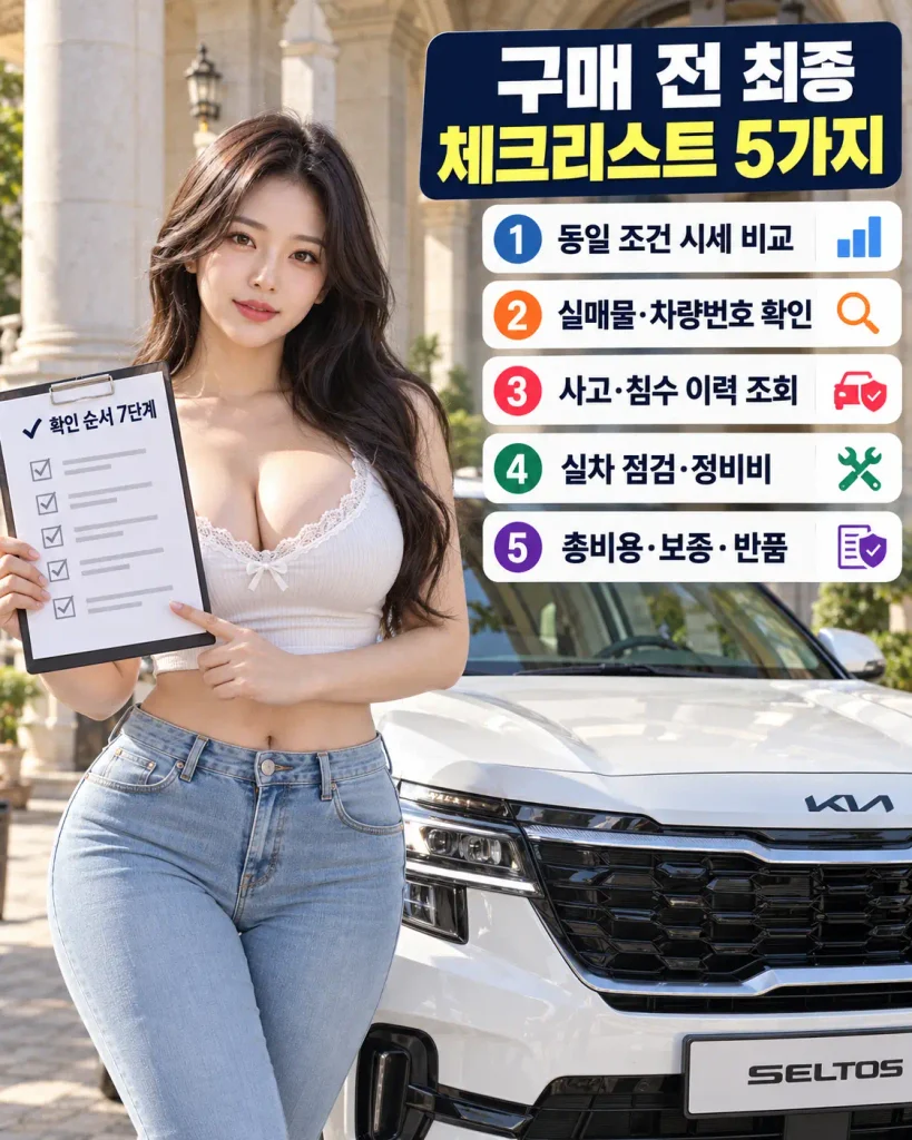 SUV 중고차 할인 매물 구매 전 체크리스트 5가지 및 실매물 조회 사고 이력 실차 점검 계약 확인 순서