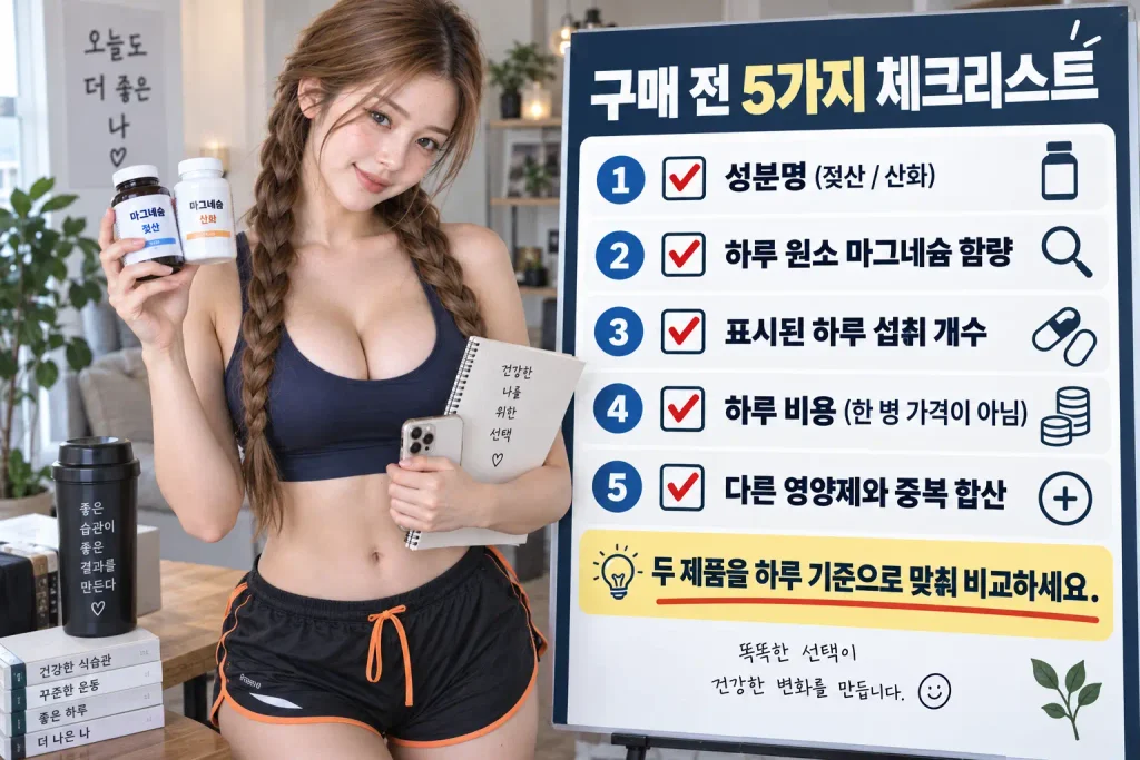젖산 마그네슘 산화 마그네슘 구매 전 원소 함량 하루 비용 중복 섭취 체크리스트