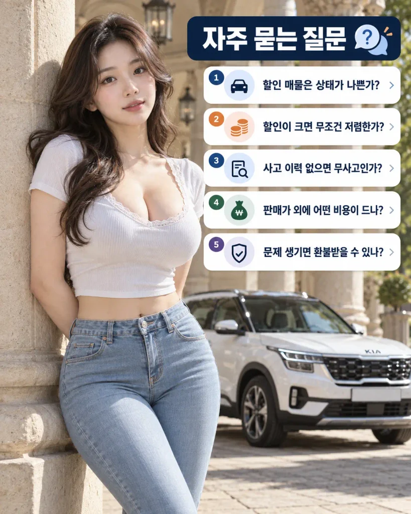 SUV 중고차 할인 매물 구매 자주 묻는 질문 사고 이력 추가 비용 차량 상태 환불 보증 확인