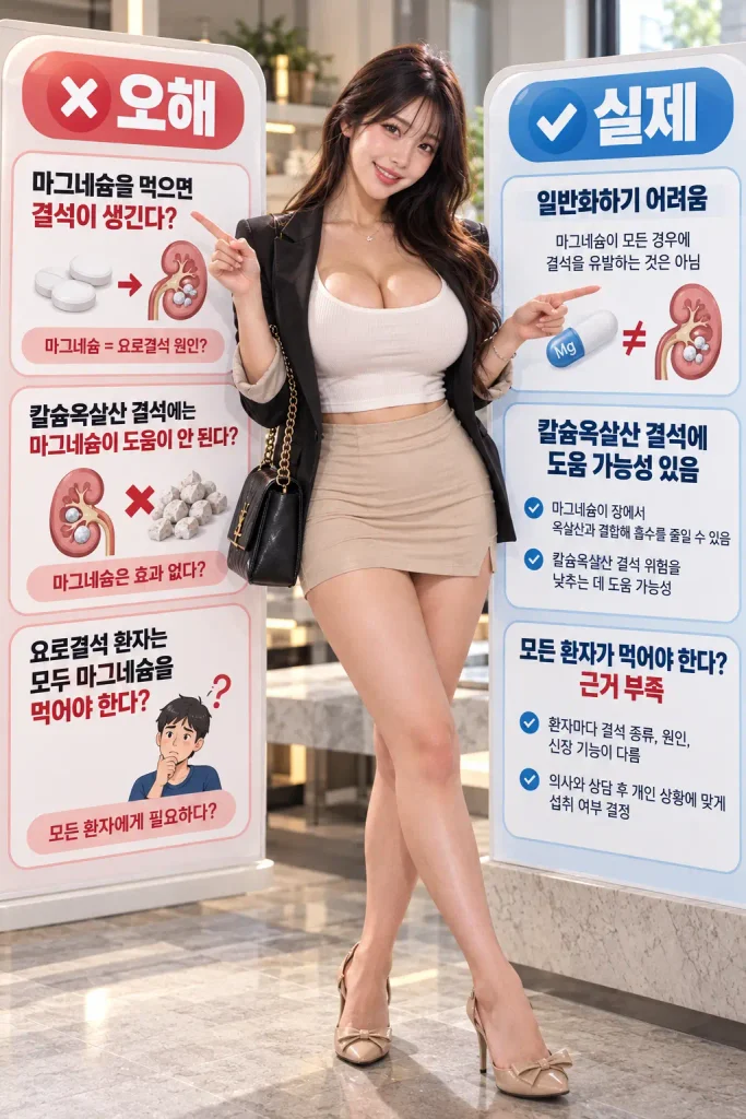 마그네슘 요로결석 관계와 칼슘옥살산 결석 위험 비교표