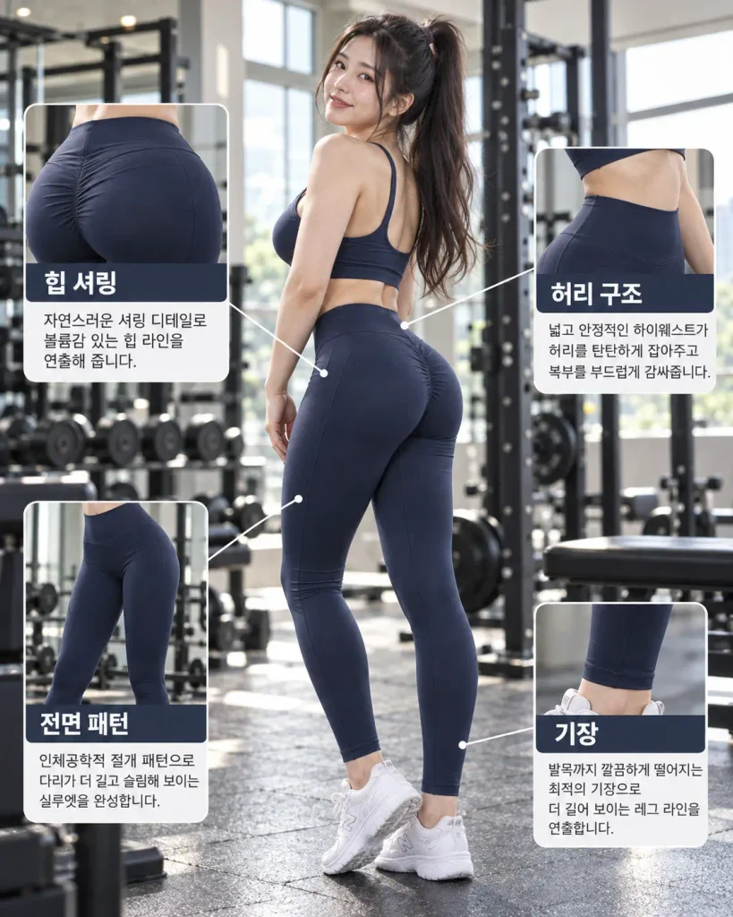 힙중독 레깅스 힙 셔링 허리 구조 기장 전면 패턴 확인 가이드