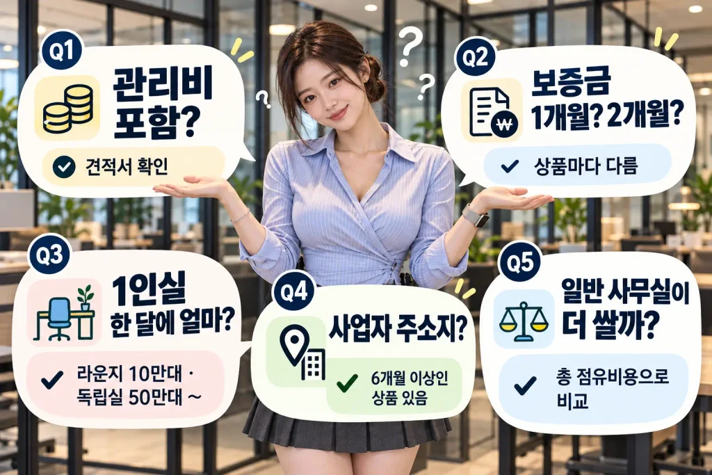 공유오피스 월 비용 보증금 1인실 사업자등록 FAQ