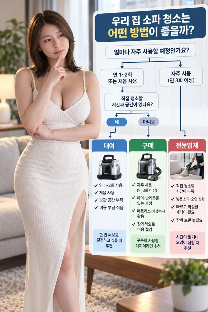 소파 청소기 대여 구매 선택 기준 의사결정 플로차트