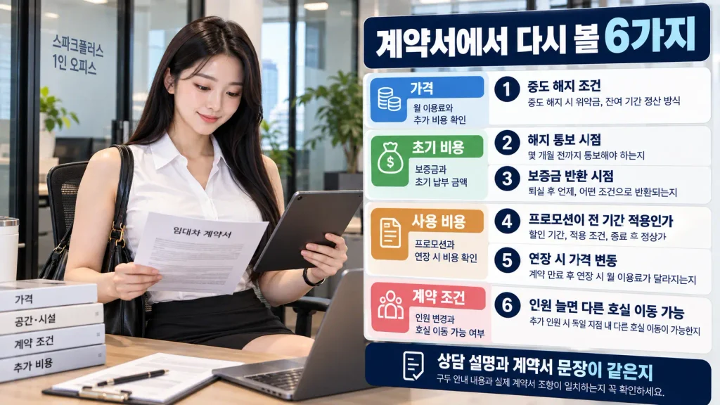 스파크플러스 1인 오피스 계약 전 월 이용료 보증금 해지 조건 체크리스트