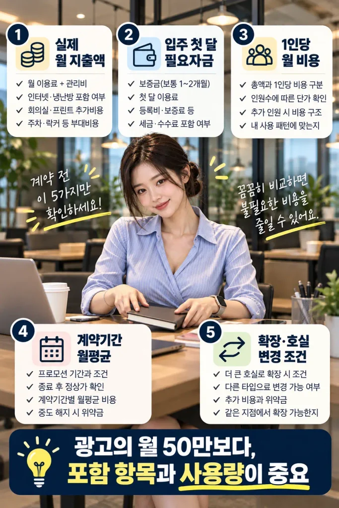 공유오피스 월 비용 계산 최종 체크 실제 월 지출액 1인당 비용 계약기간 평균