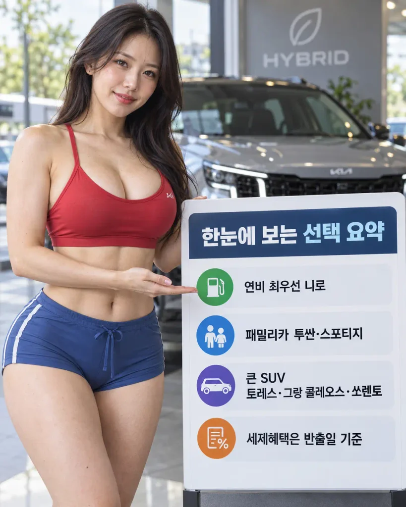 2026년 4천만원 이하 하이브리드 SUV 추천 최종 요약 니로 투싼 스포티지 쏘렌토
