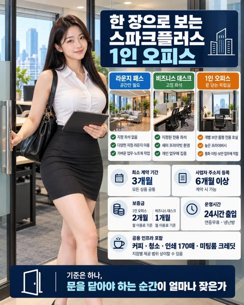 스파크플러스 1인 오피스 가격 계약 시설 선택 기준 한눈에 정리