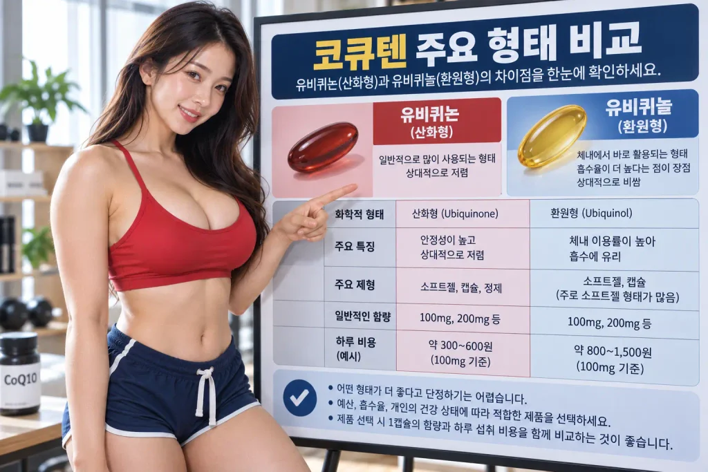 유비퀴놀 유비퀴논 차이 코큐텐 CoQ10 비교