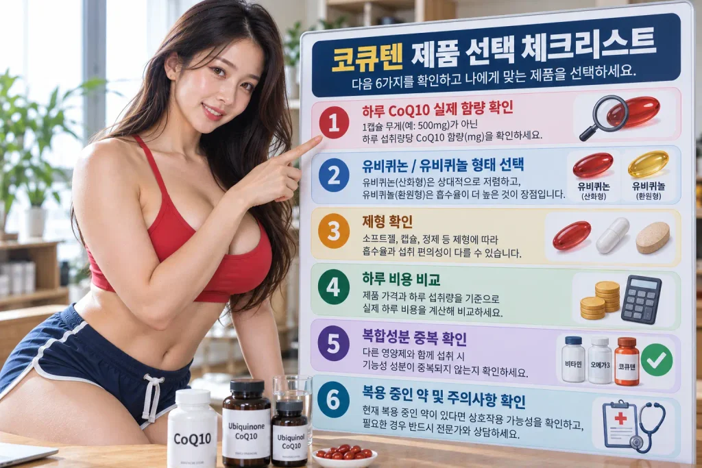 코큐텐 제품 고르는 법 CoQ10 함량 유비퀴놀 하루 비용 체크리스트