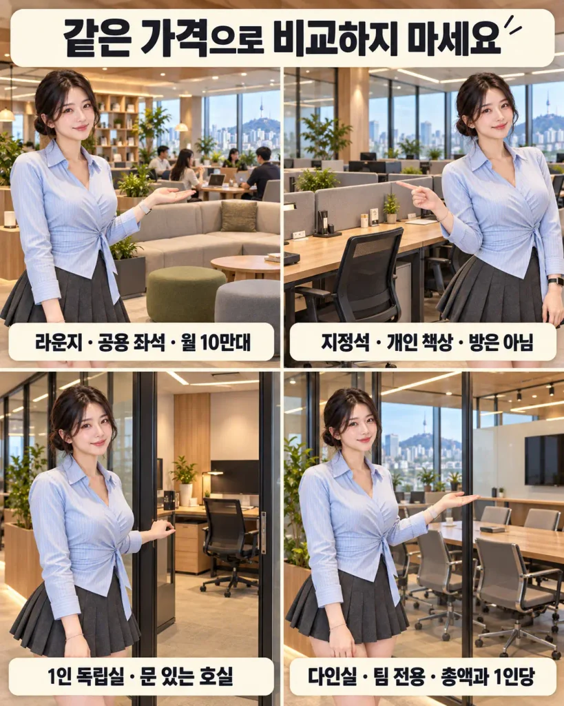 공유오피스 라운지 지정석 1인실 다인실 가격 차이 비교