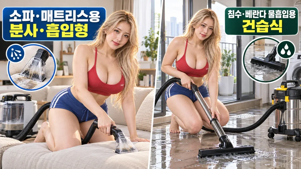 소파 매트리스용 습식청소기와 침수 물흡입용 건습식청소기 차이