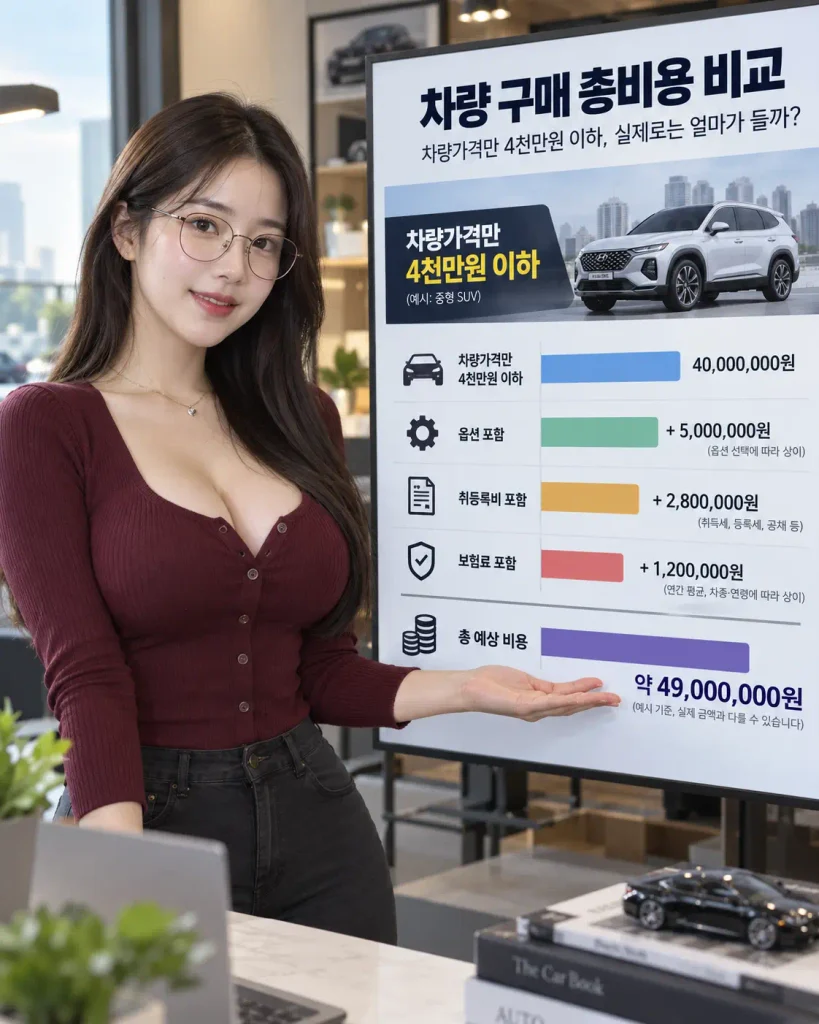 4천만원 이하 하이브리드 SUV 차량가격 옵션 취등록비 실제 구매비용 비교